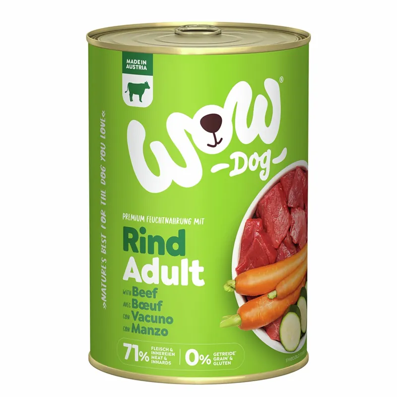 Sparpaket 24 x 400 g Wow Adult Rind mit Karotte + Zucchini Hunde Nassfutter Expressversand